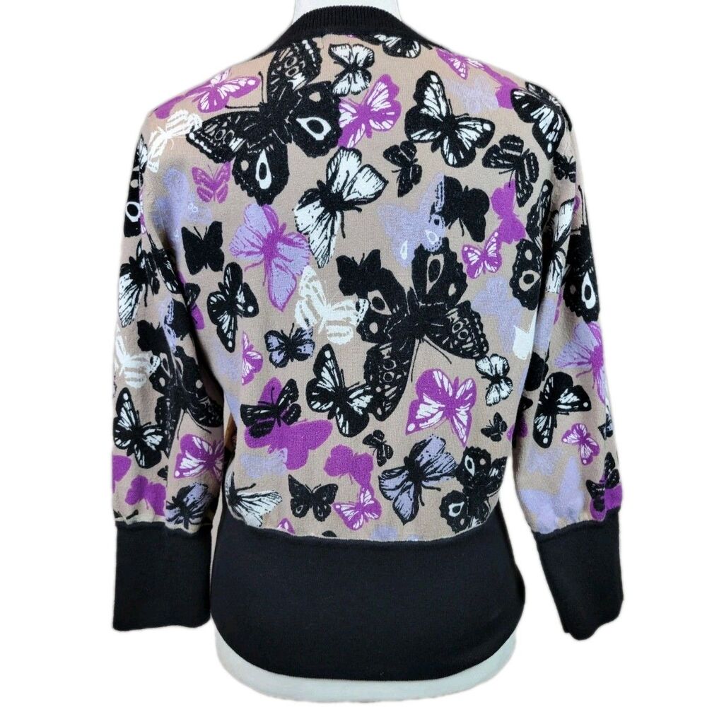 Vintage Butterfly Print Fitted Short Cardigan Womens Small Cute Coquette Dainty - Picture 2 of 9